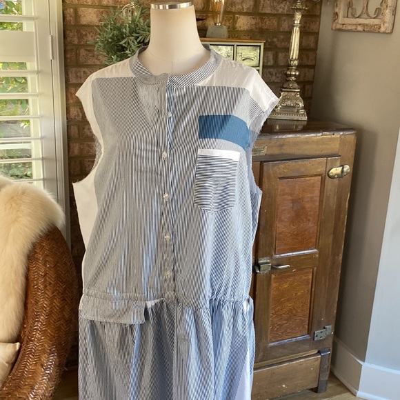 THE KIT. DECONSTRUCTED SHIRT DRESS NAVY STRIPE IN LIGHTWEIGHT COTON 3X NEW - Picture 4 of 14